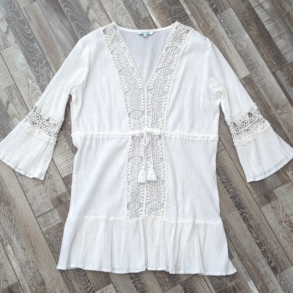 Blue Island Cotton Gauze Beach Cover Up White size Large - Picture 6 of 8